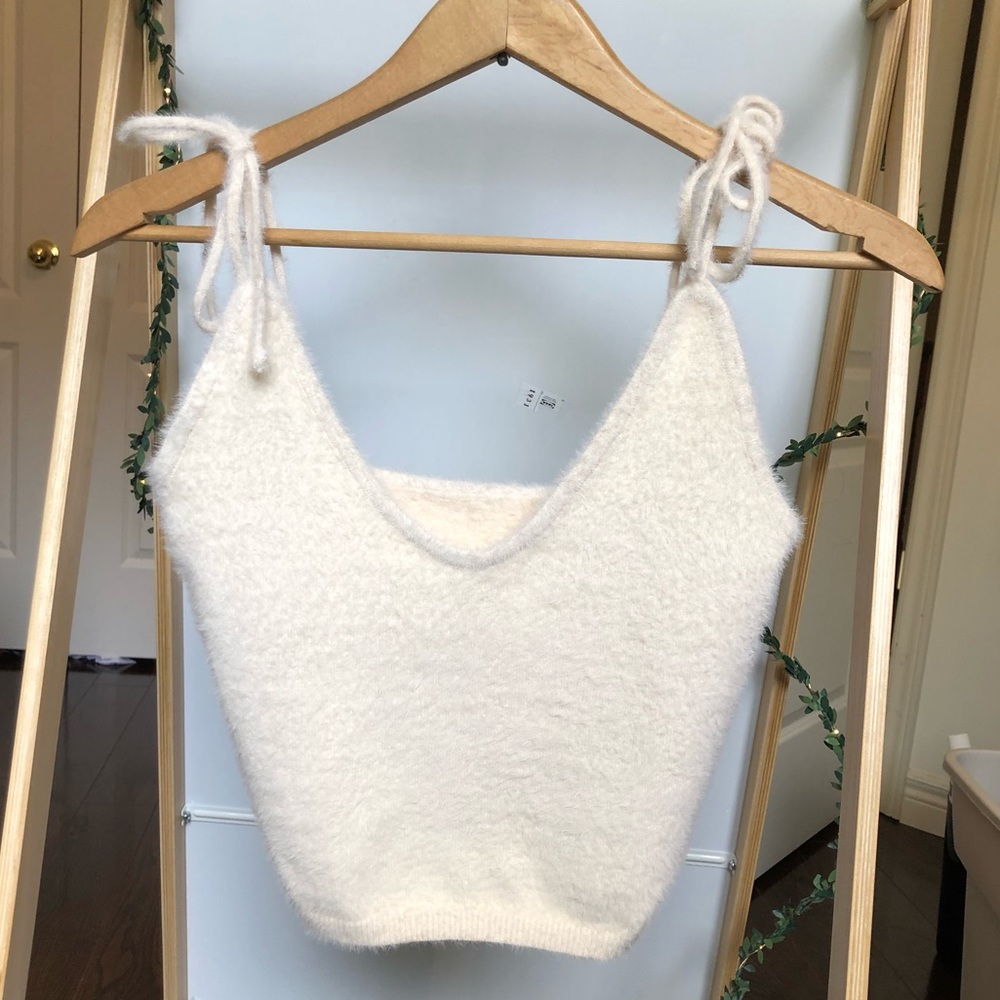 Fuzzy tie strap top